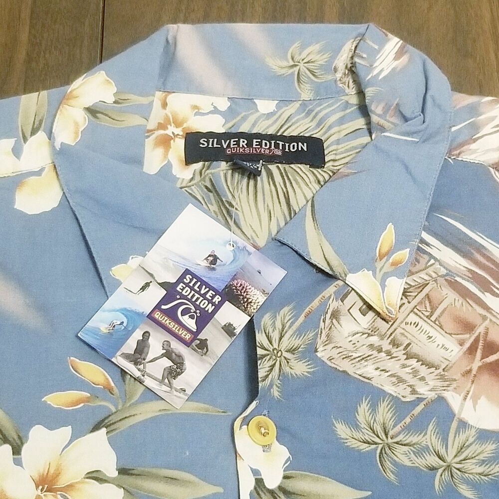 QuickSilver Hawaiian Shirt Men's Size XL Blue Floral Silver Edition New NWT NOS - Picture 2 of 5